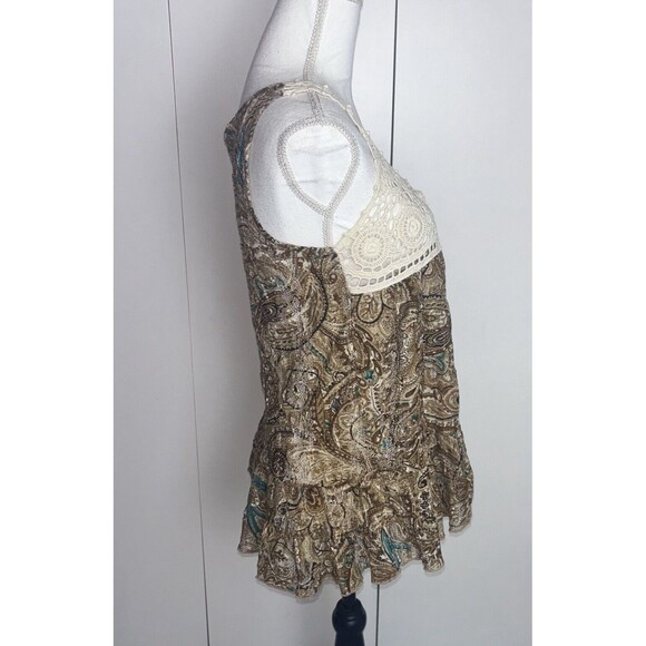 Rue 21 Open Tie Front Semi Sheer Paisley Crochet Ruffle Bottom Top Size S - Picture 3 of 7